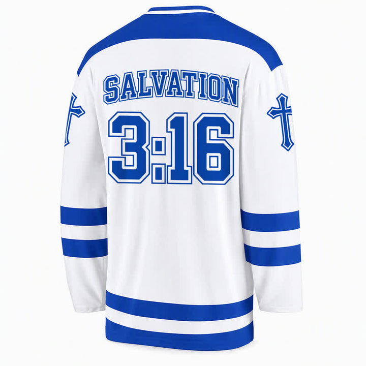 Christianartworkshop John 3:16 Salvation Royal Blue Long Sleeve Hockey Jersey - image 2