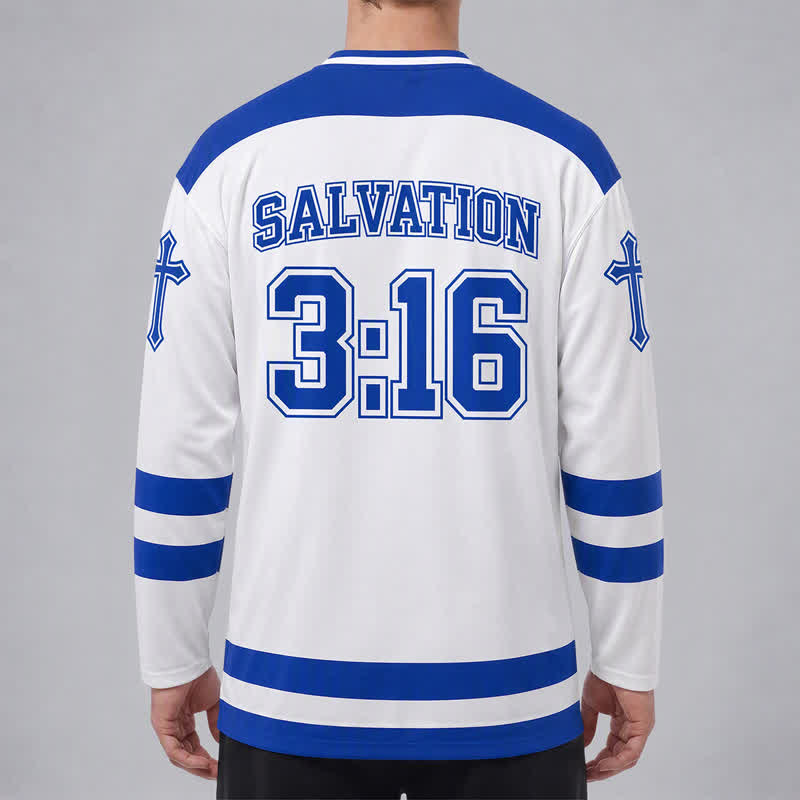 Christianartworkshop John 3:16 Salvation Royal Blue Long Sleeve Hockey Jersey - image 4