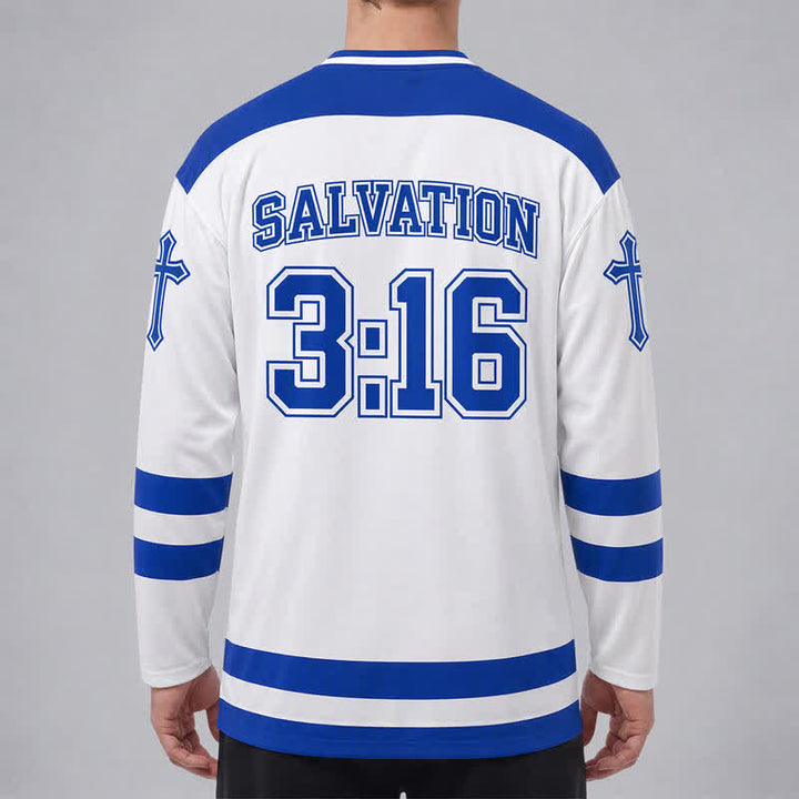 Christianartworkshop John 3:16 Salvation Royal Blue Long Sleeve Hockey Jersey - image 4