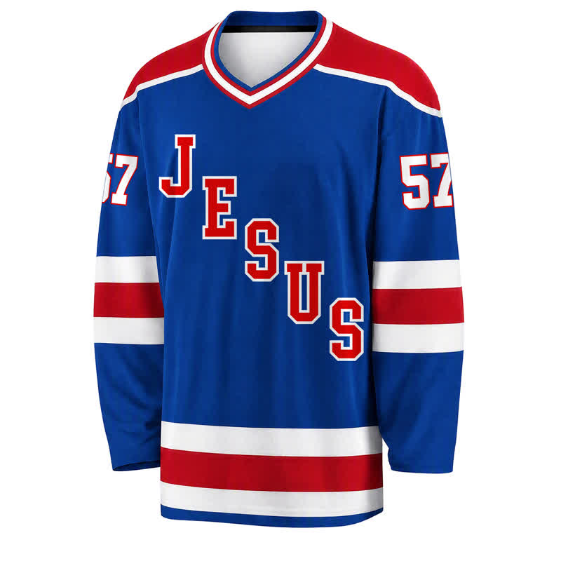Christianartworkshop Jesus Faith 57 Blue Stripe Long Sleeve Hockey Jersey - image 1