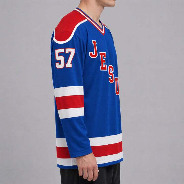 Christianartworkshop Jesus Faith 57 Blue Stripe Long Sleeve Hockey Jersey - image 6