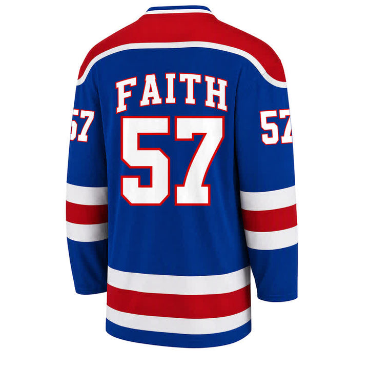 Christianartworkshop Jesus Faith 57 Blue Stripe Long Sleeve Hockey Jersey - image 2