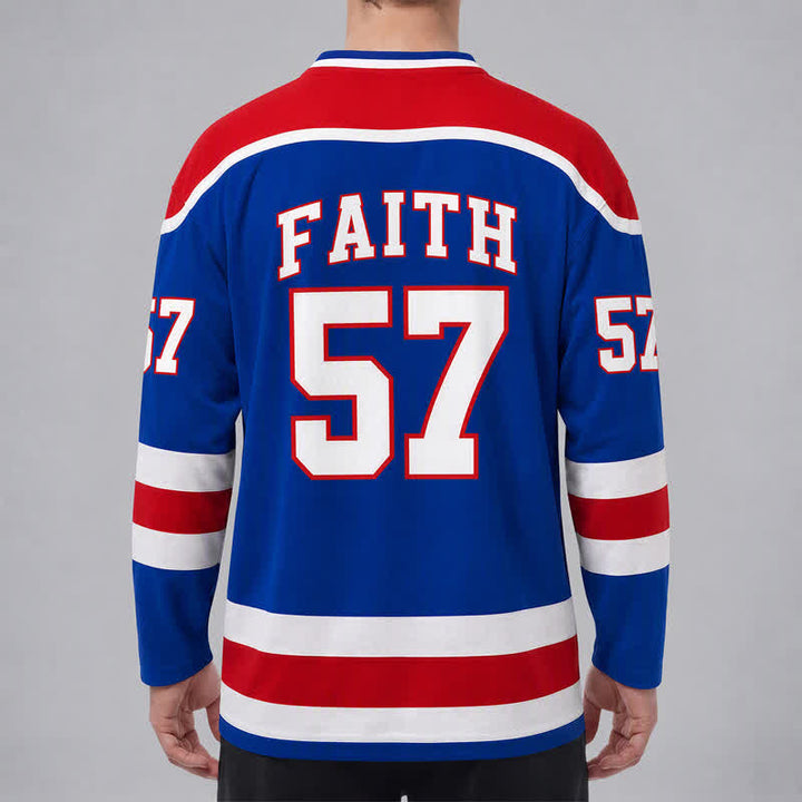 Christianartworkshop Jesus Faith 57 Blue Stripe Long Sleeve Hockey Jersey - image 4