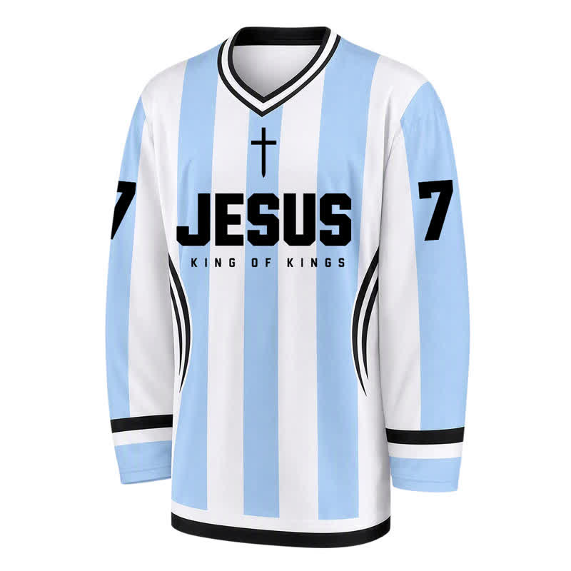 Christianartworkshop Jesus King Of Kings Striped Long Sleeve Hockey Jersey - image 1