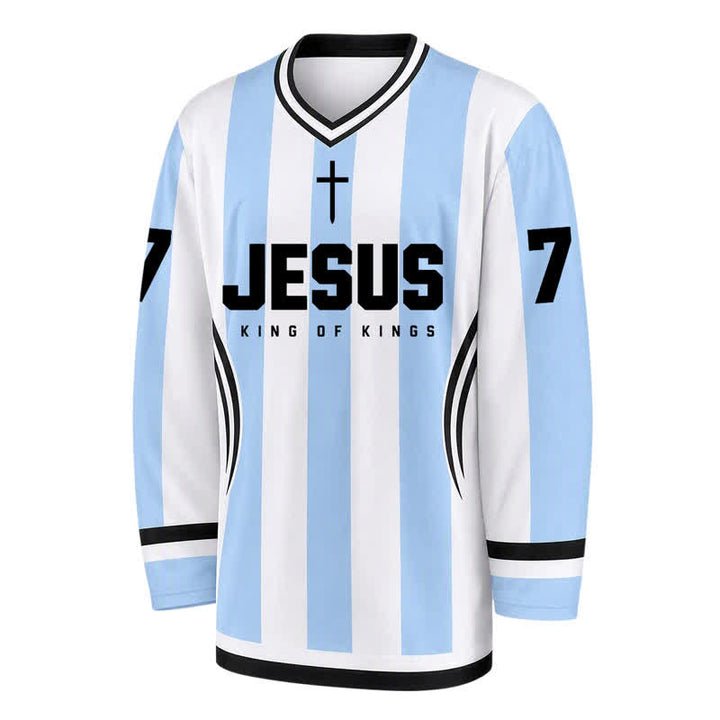 Christianartworkshop Jesus King Of Kings Striped Long Sleeve Hockey Jersey - image 1