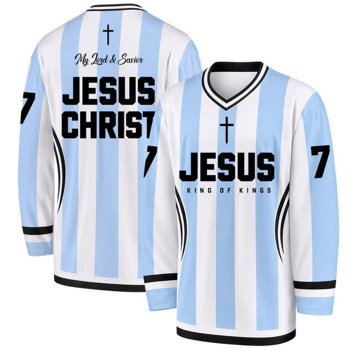 Christianartworkshop Jesus King Of Kings Striped Long Sleeve Hockey Jersey - 5XL - image 0