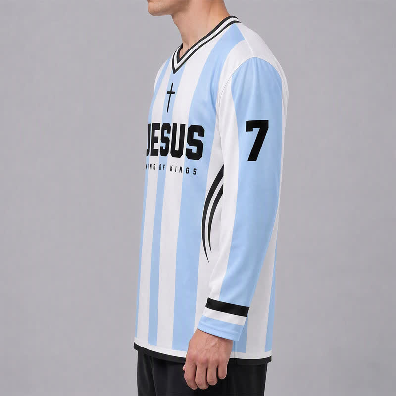 Christianartworkshop Jesus King Of Kings Striped Long Sleeve Hockey Jersey - image 5