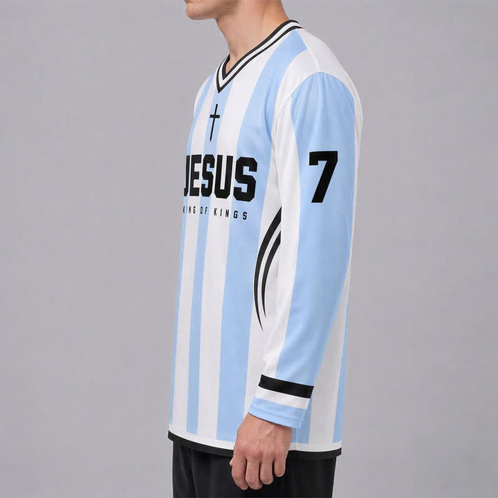 Christianartworkshop Jesus King Of Kings Striped Long Sleeve Hockey Jersey - image 5