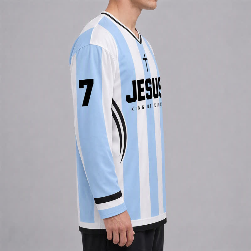 Christianartworkshop Jesus King Of Kings Striped Long Sleeve Hockey Jersey - image 6