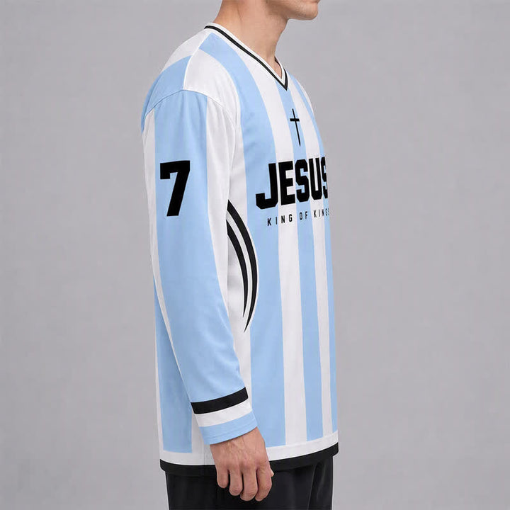 Christianartworkshop Jesus King Of Kings Striped Long Sleeve Hockey Jersey - image 6