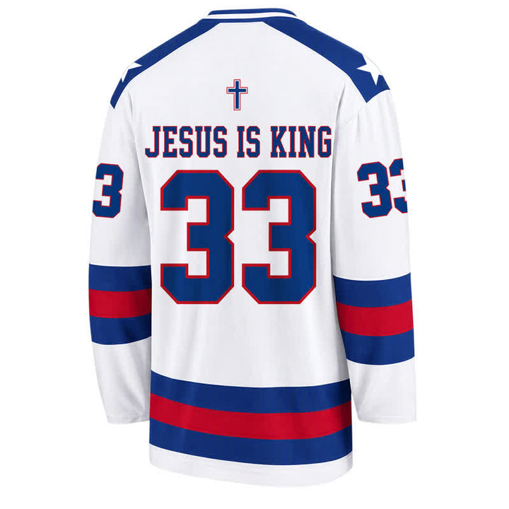 Christianartworkshop Jesus Is King 33 Varsity Long Sleeve Hockey Jersey - image 2