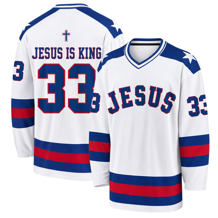 Christianartworkshop Jesus Is King 33 Varsity Long Sleeve Hockey Jersey - 5XL - image 0