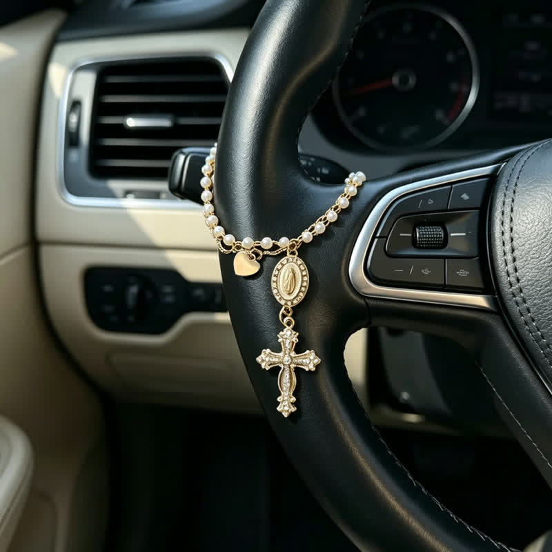 Christianartworkshop Elegant Rosary-Style Natural Crystal Car Pendant: Bearer of Quiet Heavenly Blessing - image 1
