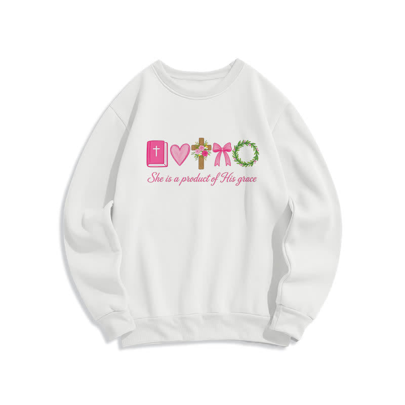 Christianartworkshop She Is A Product Of His Grace Floral Cross Sweatshirt - White - 2XL - image 0
