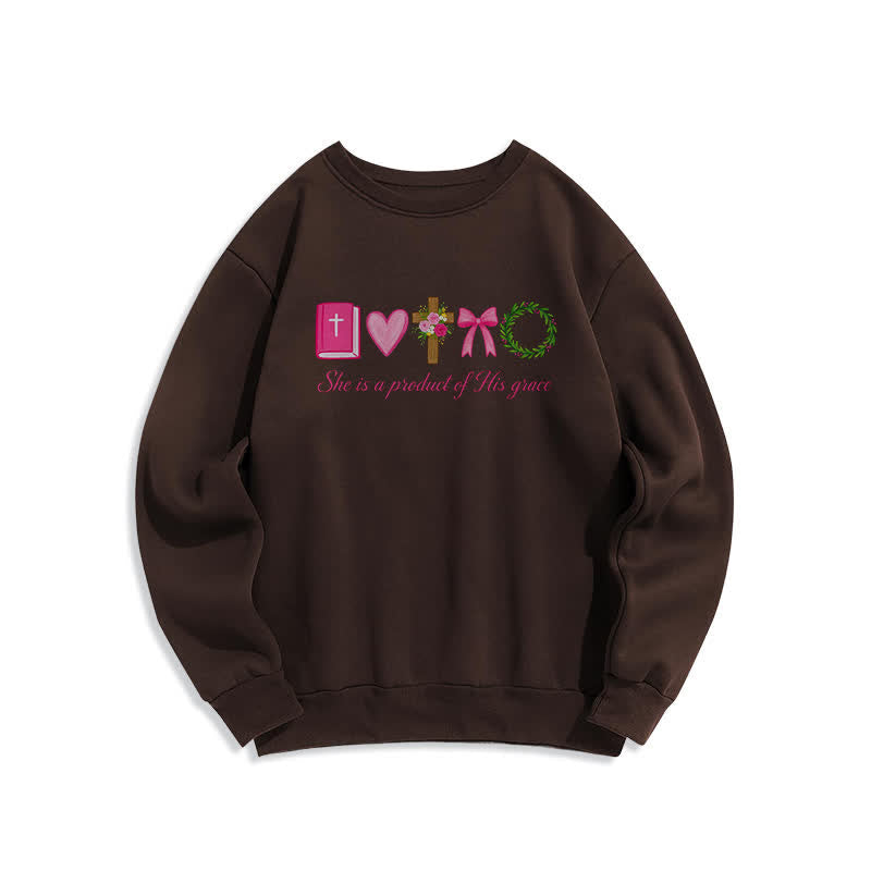 Christianartworkshop She Is A Product Of His Grace Floral Cross Sweatshirt - Brown - 2XL - image 5