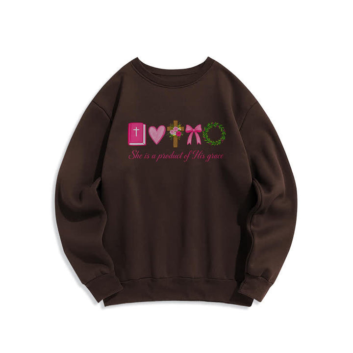 Christianartworkshop She Is A Product Of His Grace Floral Cross Sweatshirt - Brown - 2XL - image 5