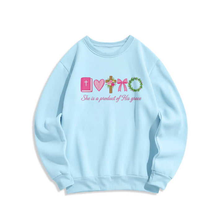 Christianartworkshop She Is A Product Of His Grace Floral Cross Sweatshirt - Blue - 2XL - image 4