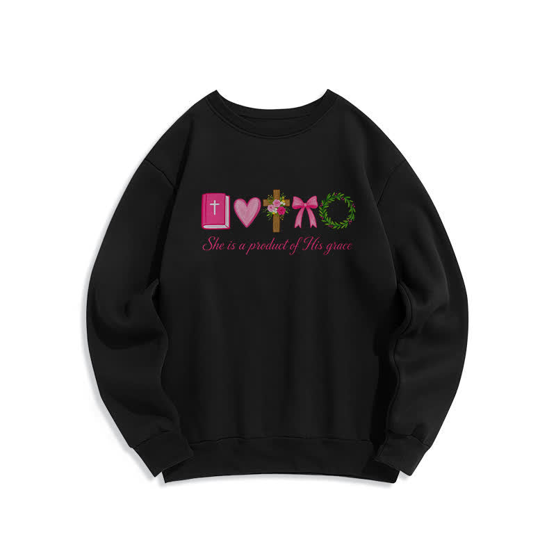 Christianartworkshop She Is A Product Of His Grace Floral Cross Sweatshirt - Black - 2XL - image 1