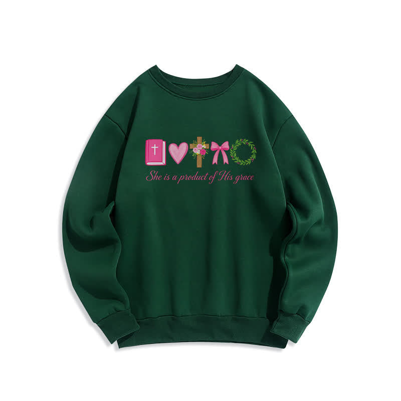 Christianartworkshop She Is A Product Of His Grace Floral Cross Sweatshirt - Green - 2XL - image 3