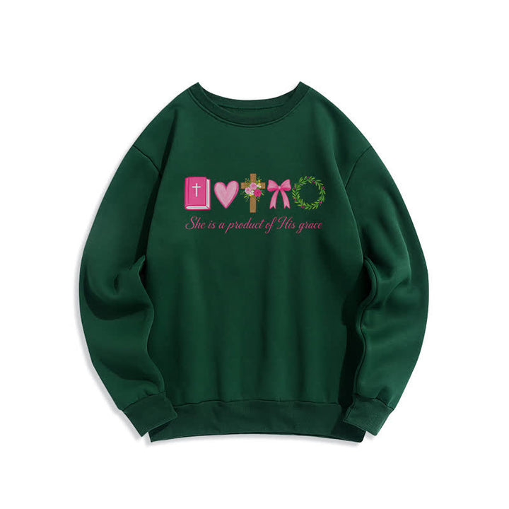 Christianartworkshop She Is A Product Of His Grace Floral Cross Sweatshirt - Green - 2XL - image 3