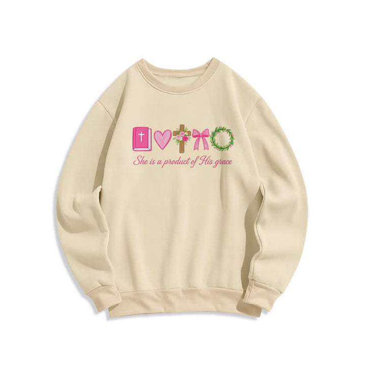 Christianartworkshop She Is A Product Of His Grace Floral Cross Sweatshirt - Beige - 2XL - image 2