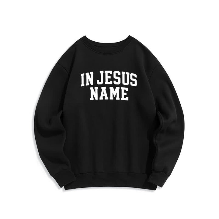 Christianartworkshop In Jesus Name Oversized College Graphic Fleece Sweatshirt - Black - 2XL - image 0