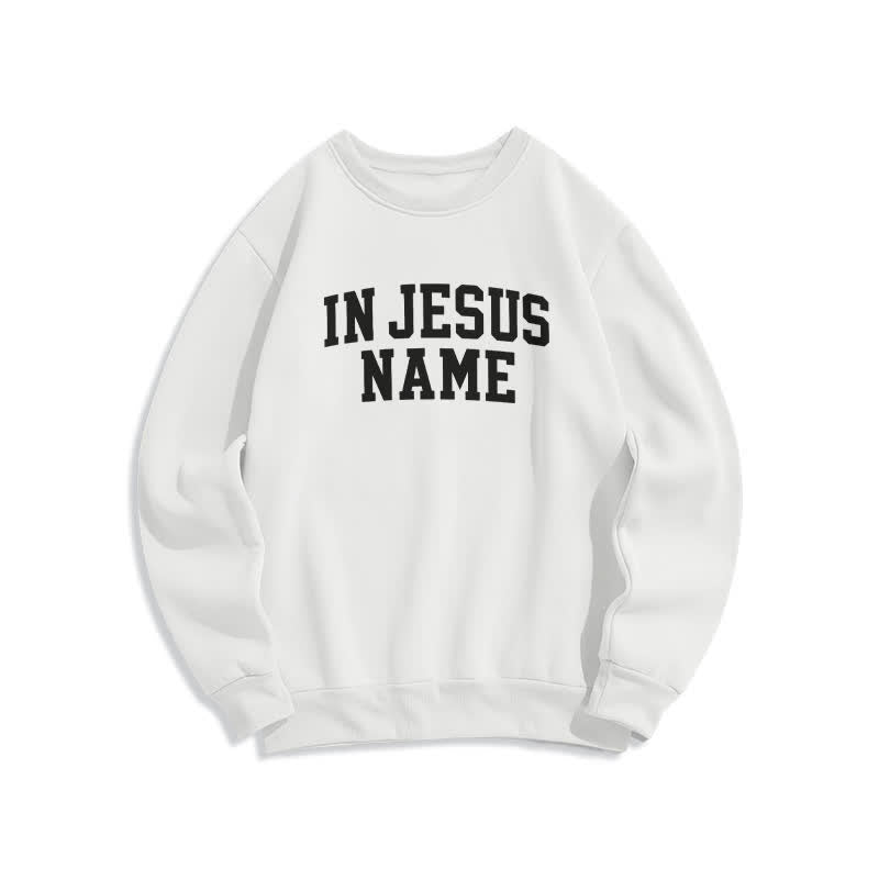 Christianartworkshop In Jesus Name Oversized College Graphic Fleece Sweatshirt - White - 2XL - image 1