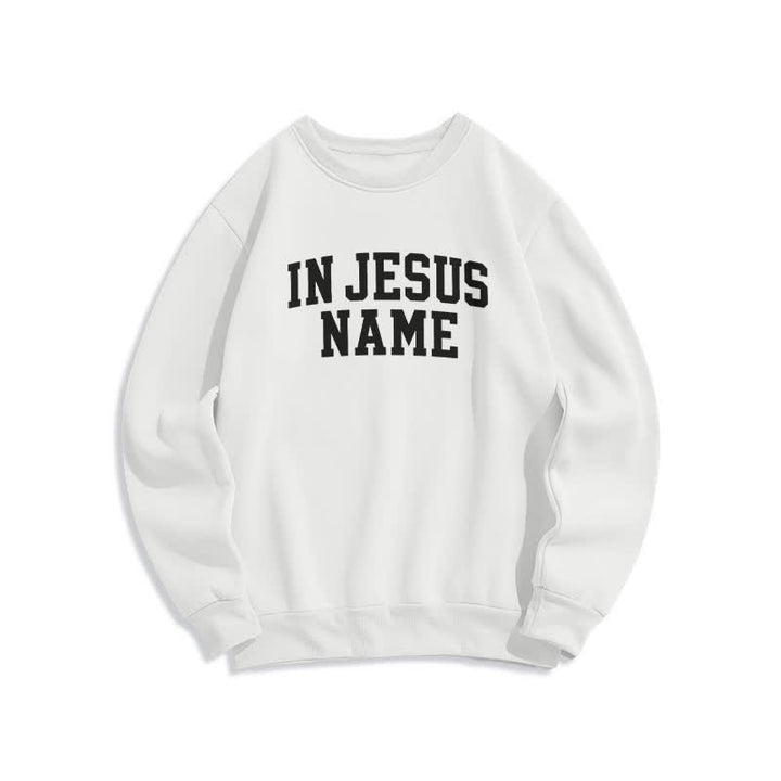 Christianartworkshop In Jesus Name Oversized College Graphic Fleece Sweatshirt - White - 2XL - image 1
