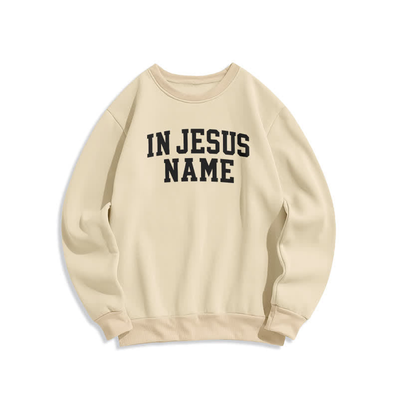 Christianartworkshop In Jesus Name Oversized College Graphic Fleece Sweatshirt - Beige - 2XL - image 2