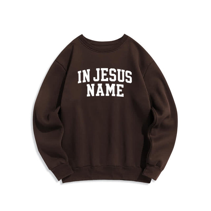 Christianartworkshop In Jesus Name Oversized College Graphic Fleece Sweatshirt - Brown - 2XL - image 5