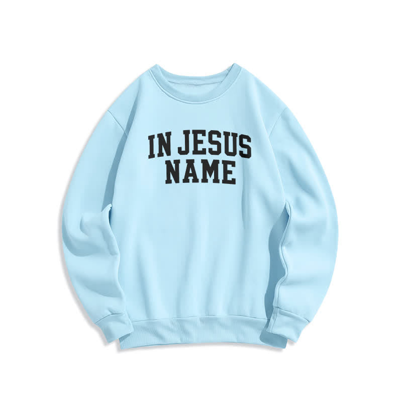 Christianartworkshop In Jesus Name Oversized College Graphic Fleece Sweatshirt - Blue - 2XL - image 3