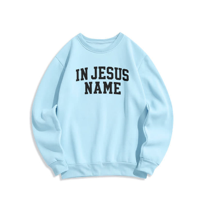 Christianartworkshop In Jesus Name Oversized College Graphic Fleece Sweatshirt - Blue - 2XL - image 3