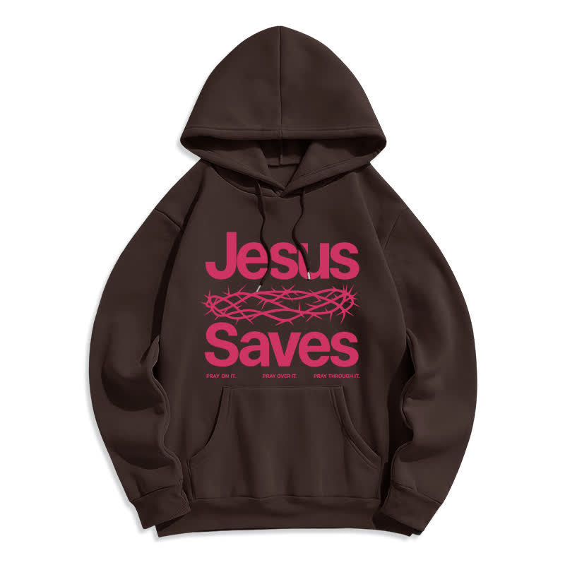 Christianartworkshop Jesus Saves Thorn Crown Streetwear Fleece Lined Hoodie - Brown - 2XL - image 5