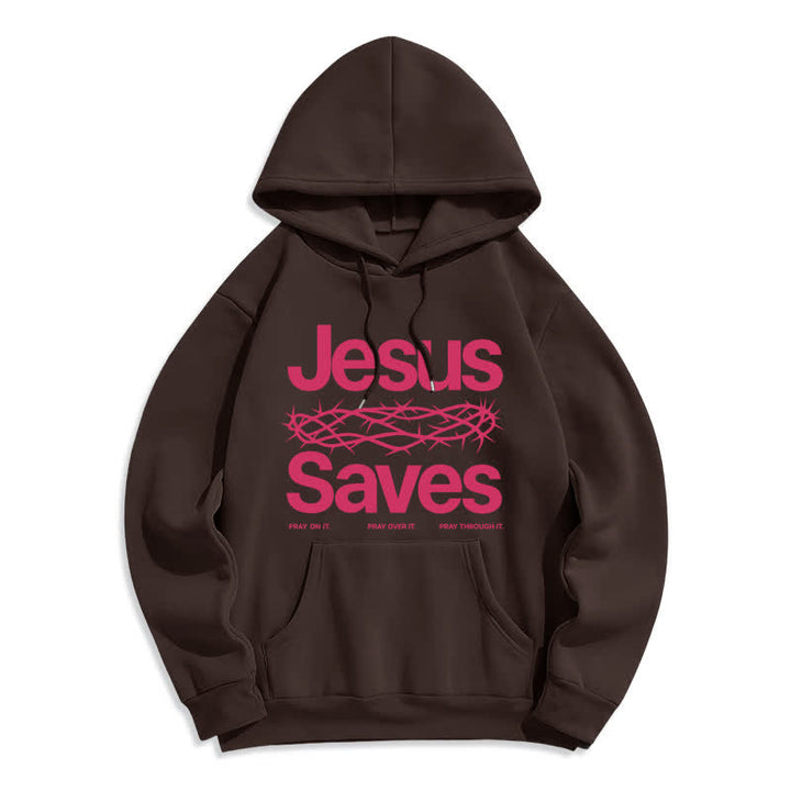 Christianartworkshop Jesus Saves Thorn Crown Streetwear Fleece Lined Hoodie - Brown - 2XL - image 5