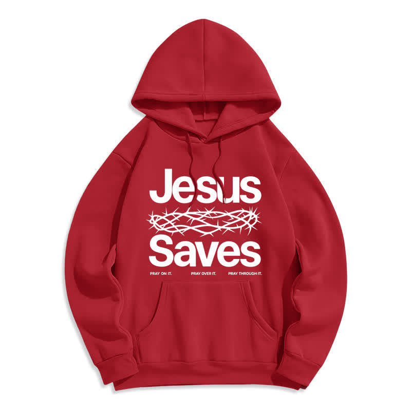 Christianartworkshop Jesus Saves Thorn Crown Streetwear Fleece Lined Hoodie - Red - 2XL - image 4
