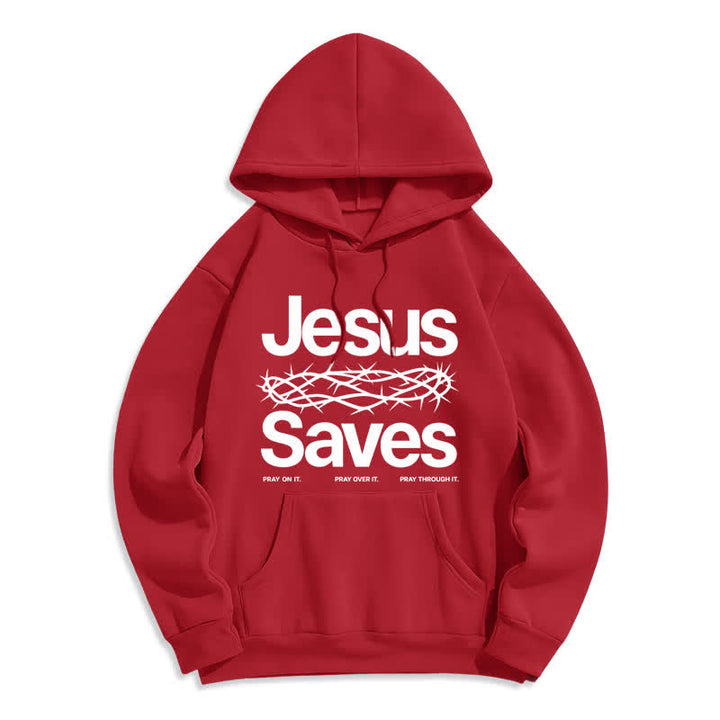 Christianartworkshop Jesus Saves Thorn Crown Streetwear Fleece Lined Hoodie - Red - 2XL - image 4