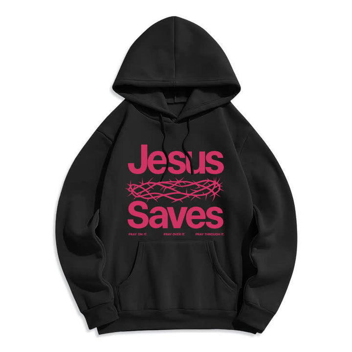 Christianartworkshop Jesus Saves Thorn Crown Streetwear Fleece Lined Hoodie - Black - 2XL - image 3