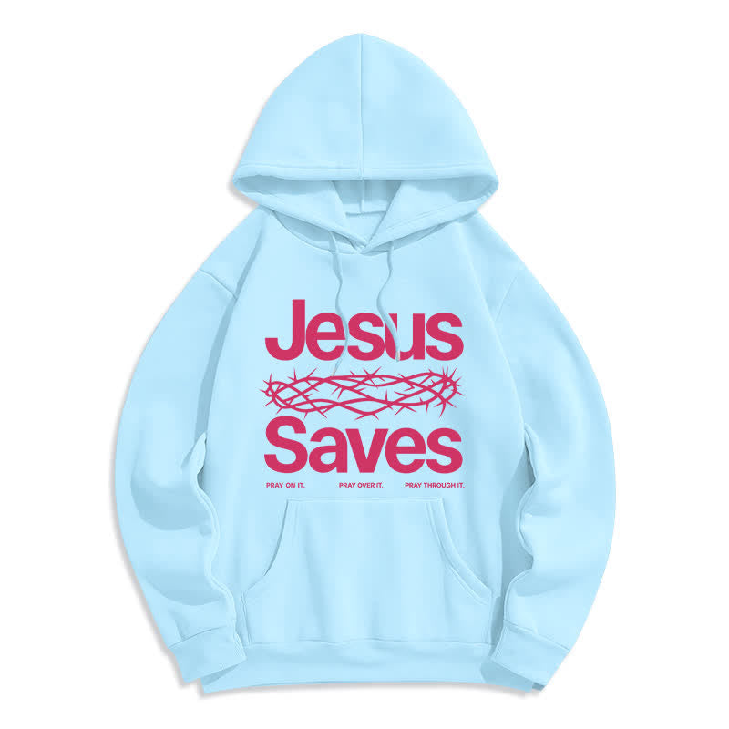 Christianartworkshop Jesus Saves Thorn Crown Streetwear Fleece Lined Hoodie - Blue - 2XL - image 2
