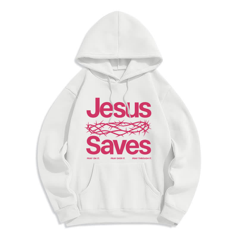 Christianartworkshop Jesus Saves Thorn Crown Streetwear Fleece Lined Hoodie - White - 2XL - image 1