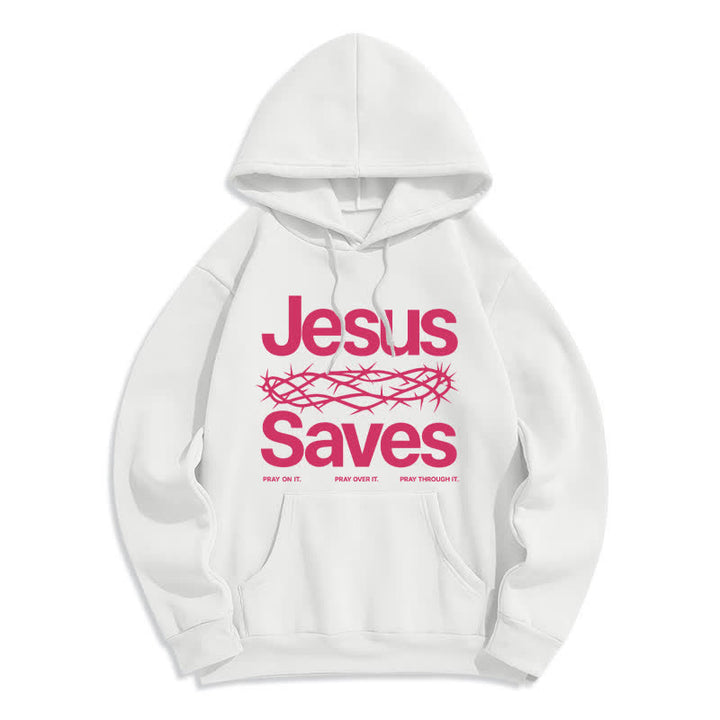 Christianartworkshop Jesus Saves Thorn Crown Streetwear Fleece Lined Hoodie - White - 2XL - image 1