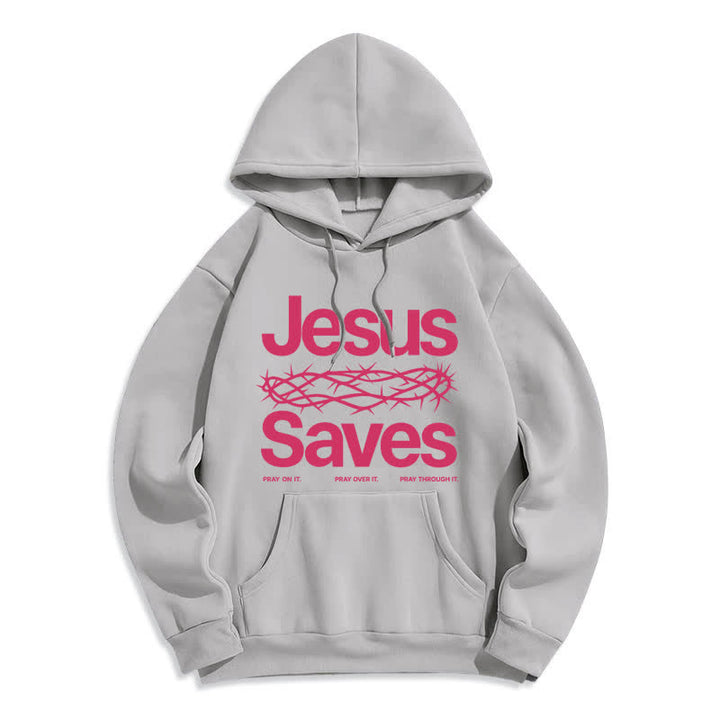 Christianartworkshop Jesus Saves Thorn Crown Streetwear Fleece Lined Hoodie - Grey - 2XL - image 0