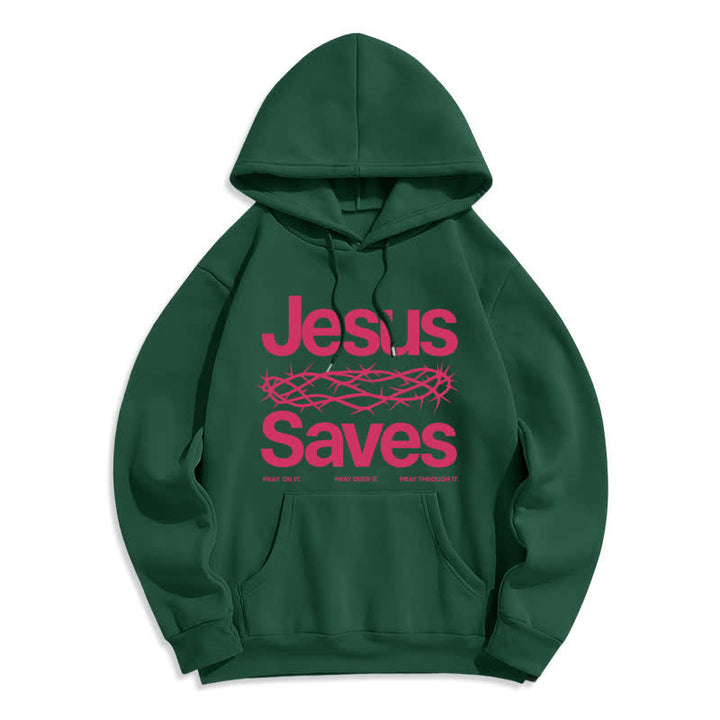Christianartworkshop Jesus Saves Thorn Crown Streetwear Fleece Lined Hoodie - Green - 2XL - image 7