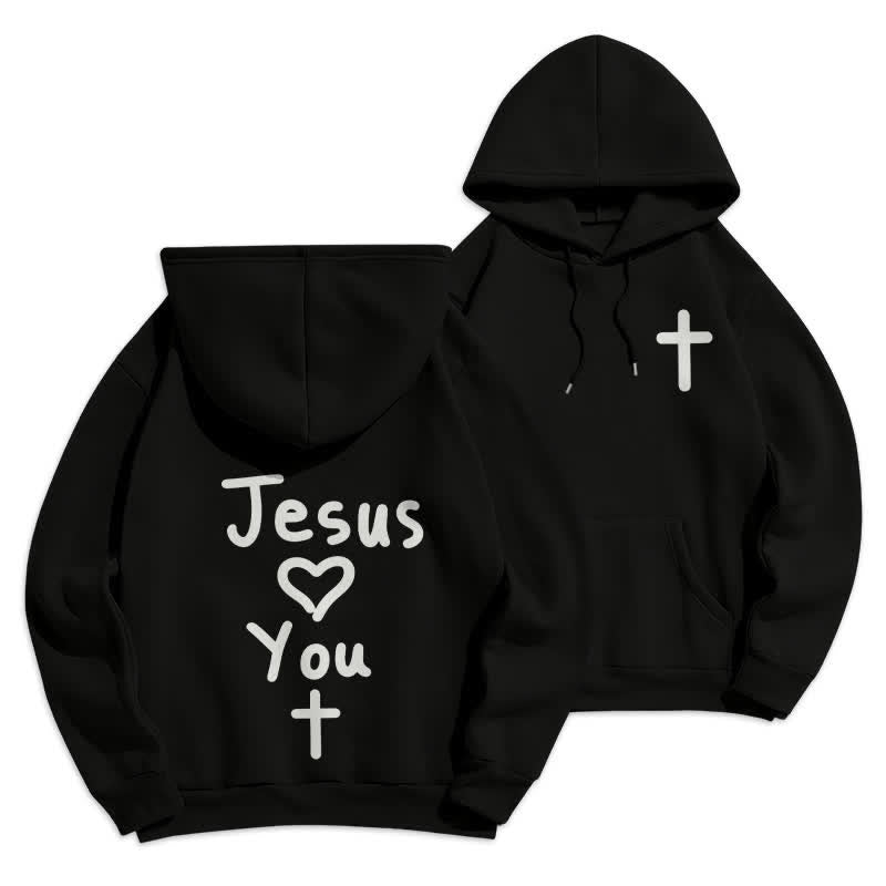 Christianartworkshop Jesus Loves You Oversized Fleece Pullover Hoodie - Black - 2XL - image 0