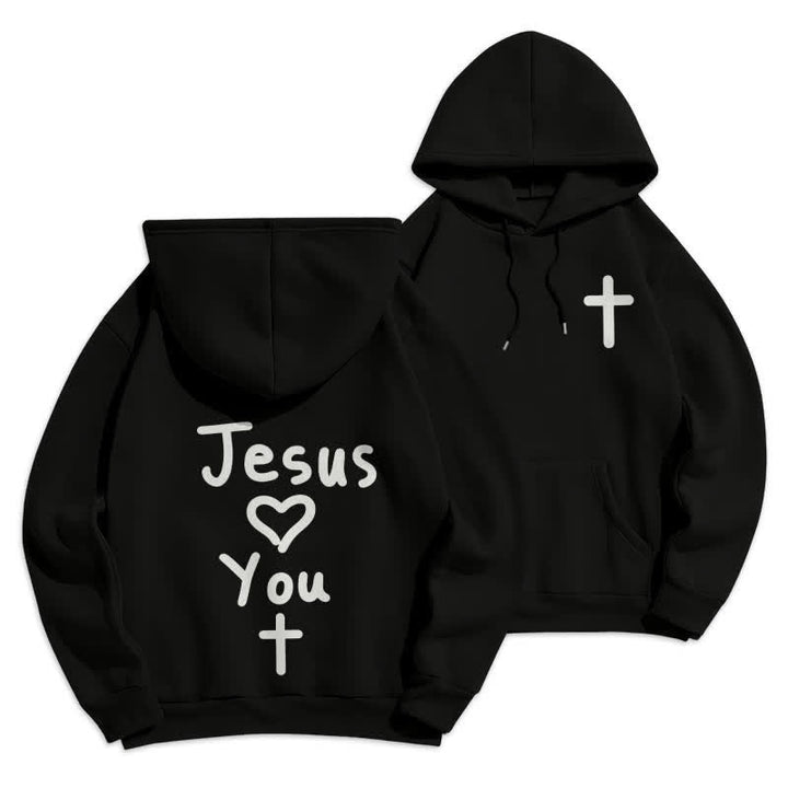 Christianartworkshop Jesus Loves You Oversized Fleece Pullover Hoodie - Black - 2XL - image 0