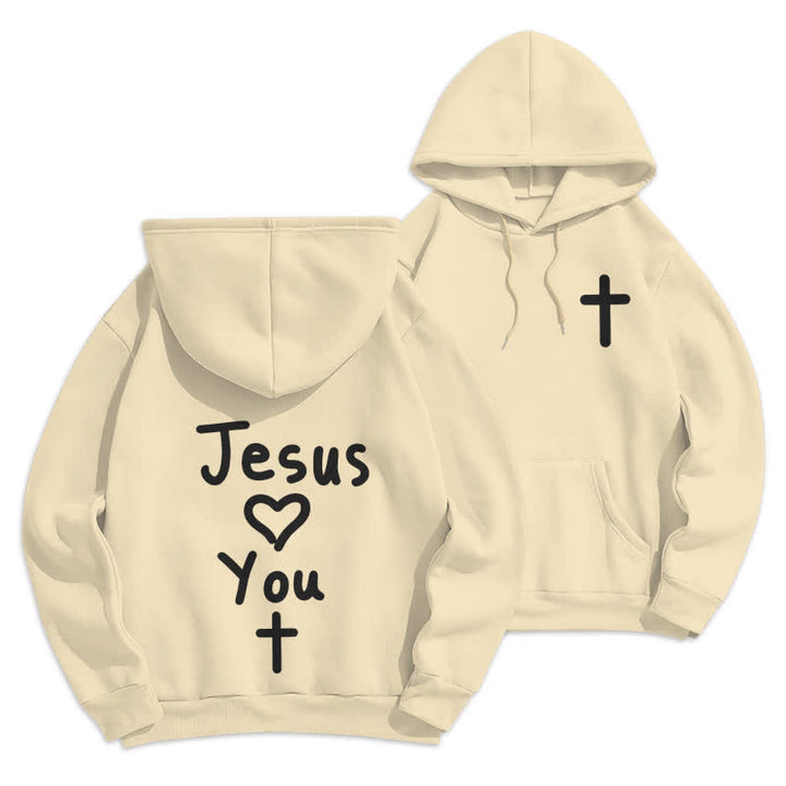 Christianartworkshop Jesus Loves You Oversized Fleece Pullover Hoodie - Beige - 2XL - image 12