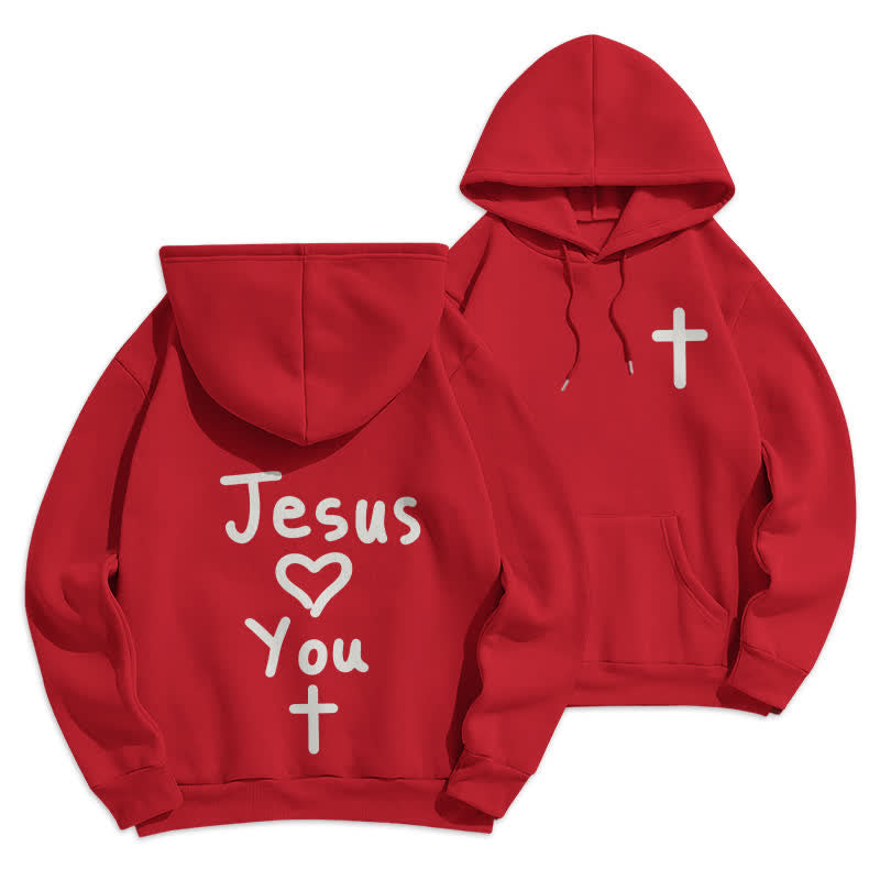 Christianartworkshop Jesus Loves You Oversized Fleece Pullover Hoodie - Red - 2XL - image 18