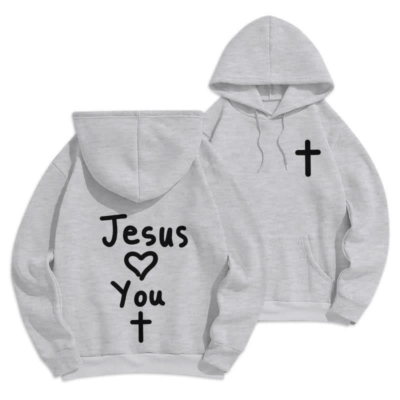 Christianartworkshop Jesus Loves You Oversized Fleece Pullover Hoodie - Grey - 2XL - image 6