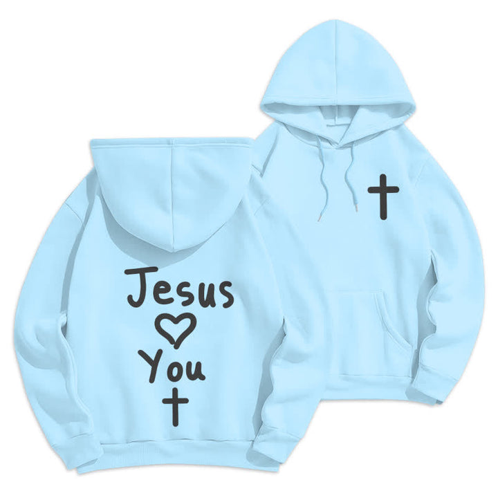 Christianartworkshop Jesus Loves You Oversized Fleece Pullover Hoodie - Blue - 2XL - image 21