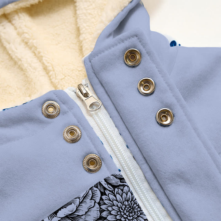 Christianartworkshop Floral Cross Hooded Jacket with Cozy Fleece Lining Women's Winter Coat - image 5