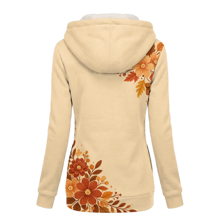 Christianartworkshop Cream Autumn Floral Fleece Hooded Winter Warmth Coat - image 1